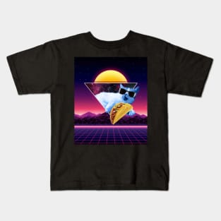 Aesthetic Synthwave Cat Taco Kids T-Shirt